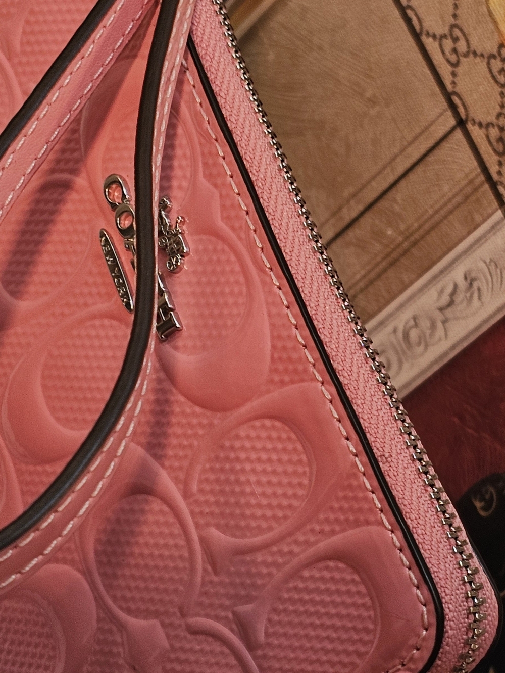 Coach Patent-Embossed in Coral Pink Leather Wristlet - Picture 10 of 13